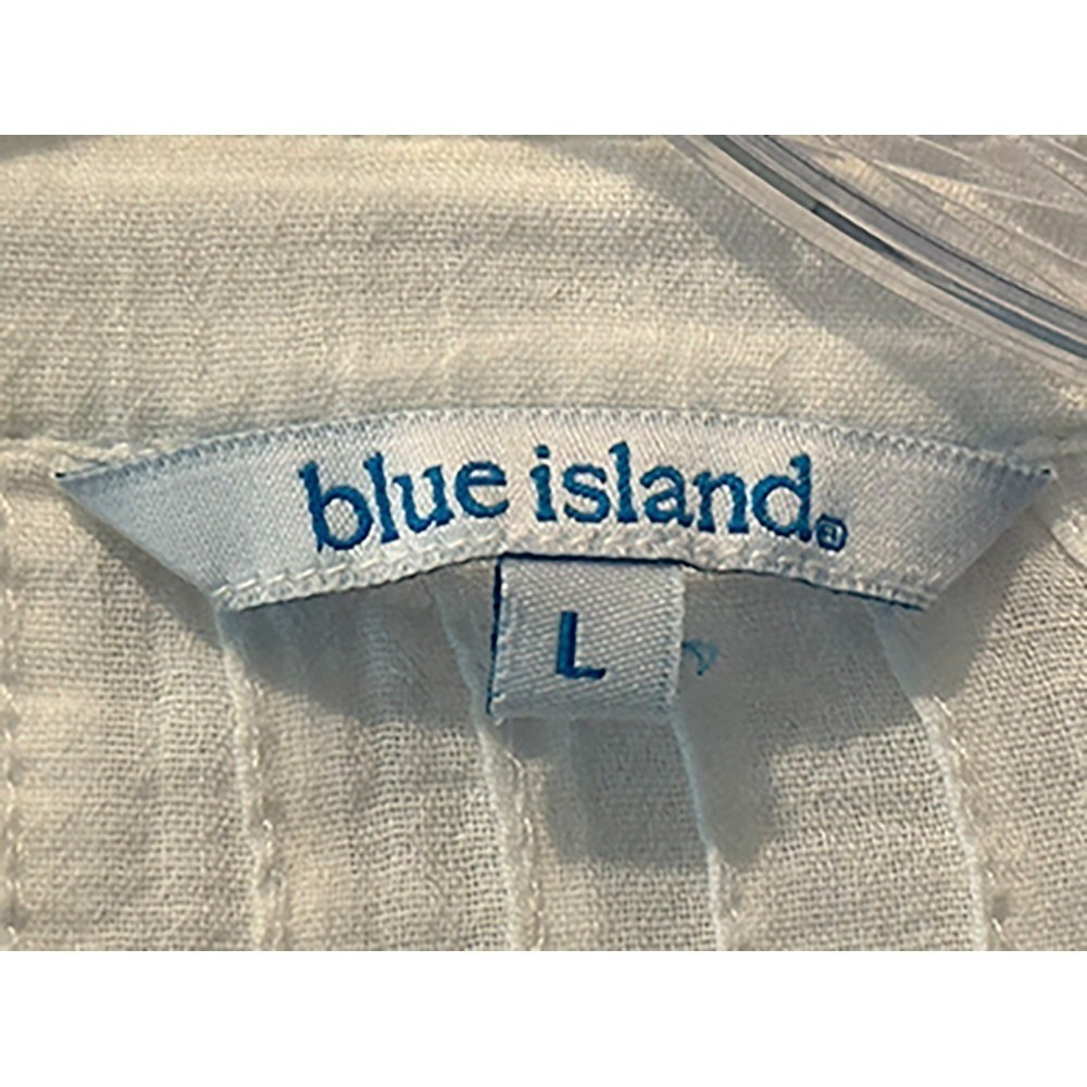 Blue Island White Cotton Lace Blouse Large Boho Button Front Crochet Trim - Picture 5 of 12